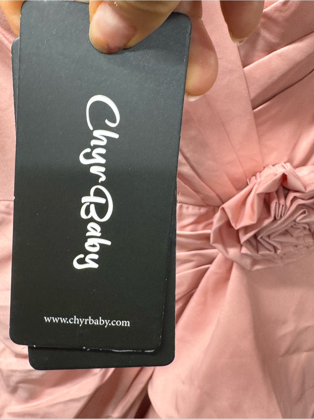 Elegant Pink Long Sleeve Wrap Dress with Rosette Detail - Picture 2 of 2